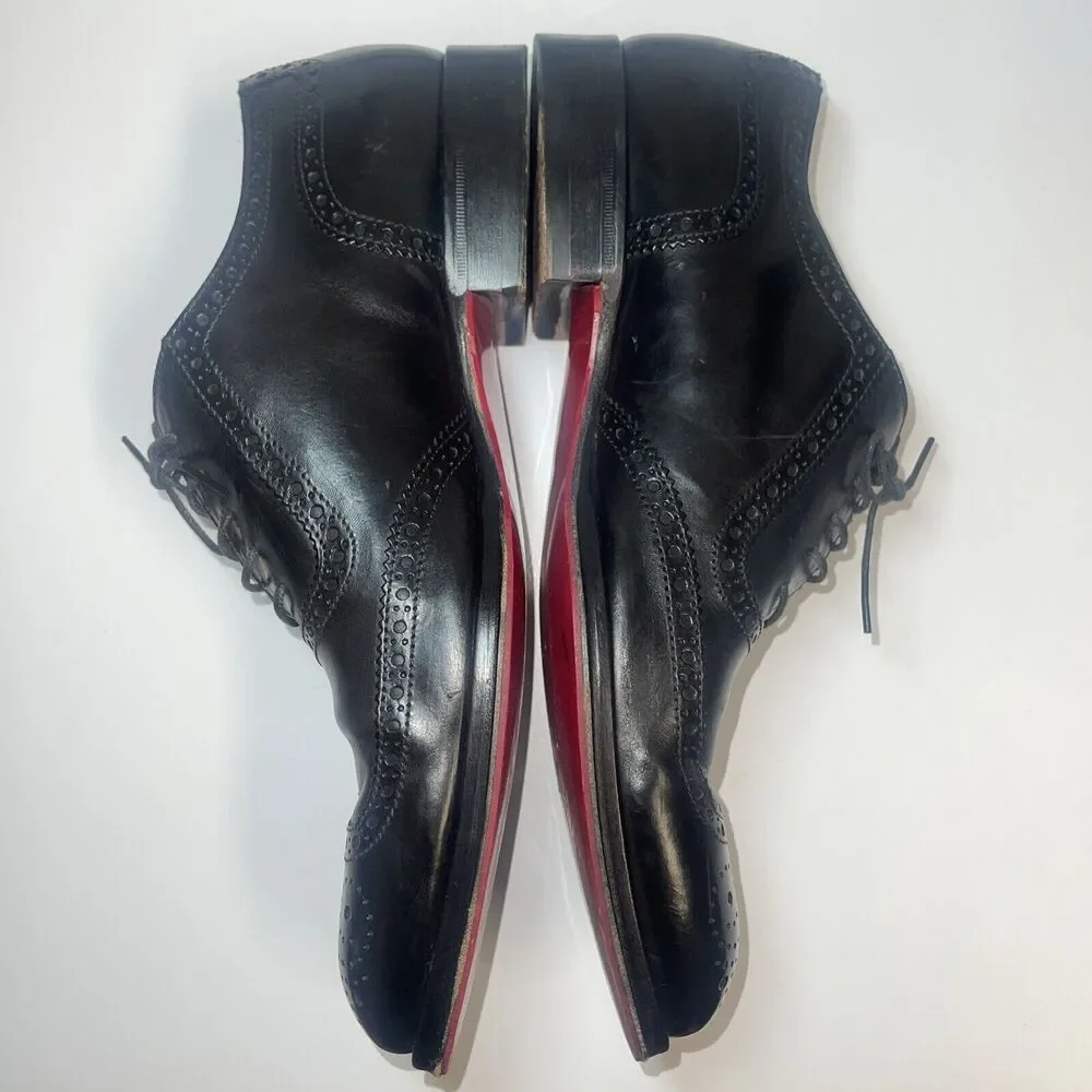 To Bout New York Duke Black Calf Wingtip Sz 9 Resoled In Red